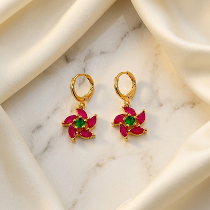 Ruby & Emerald Pinwheel - worn/model view