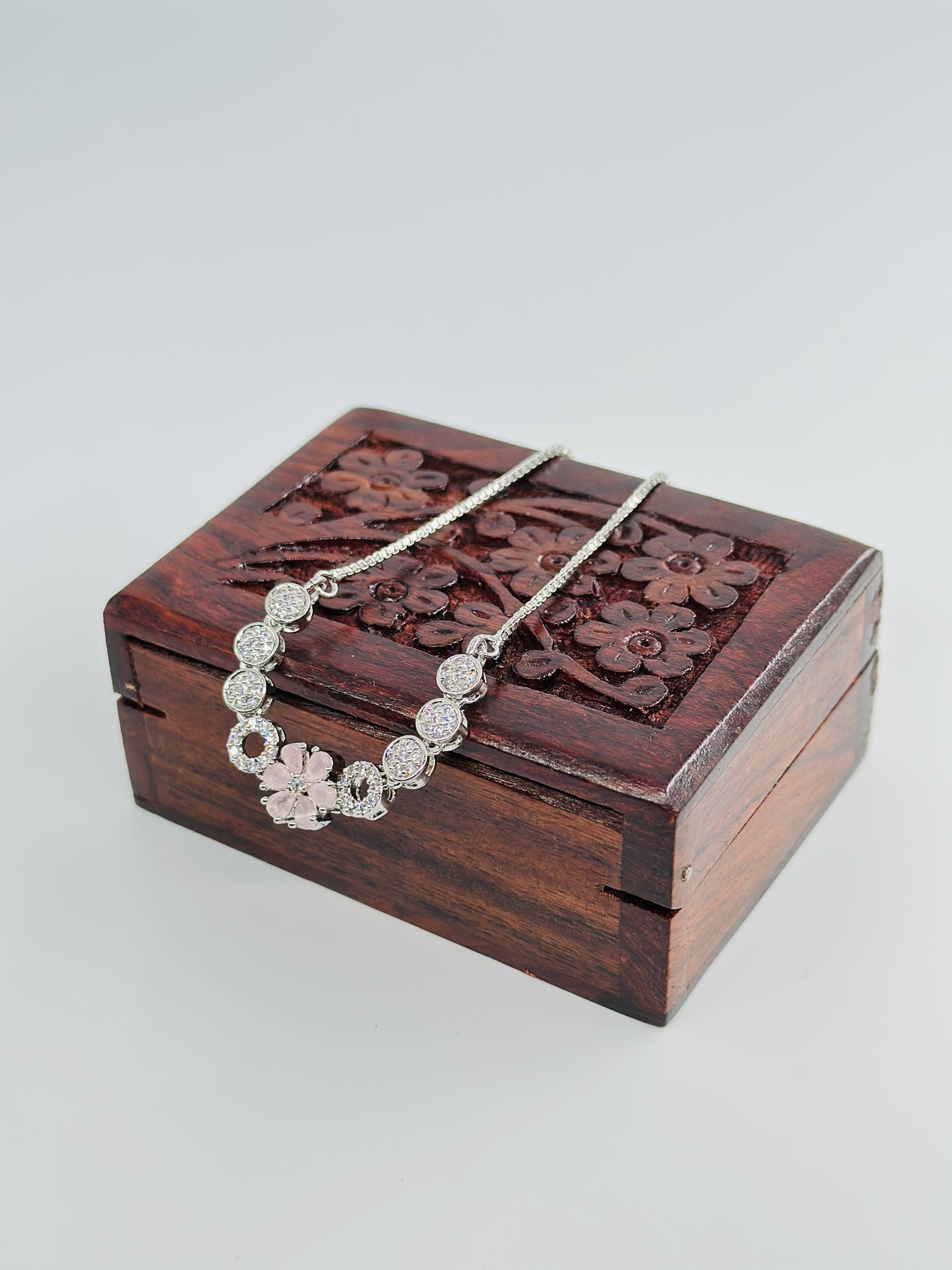 Pink Stone Flower Bolo Bracelet - Image 4