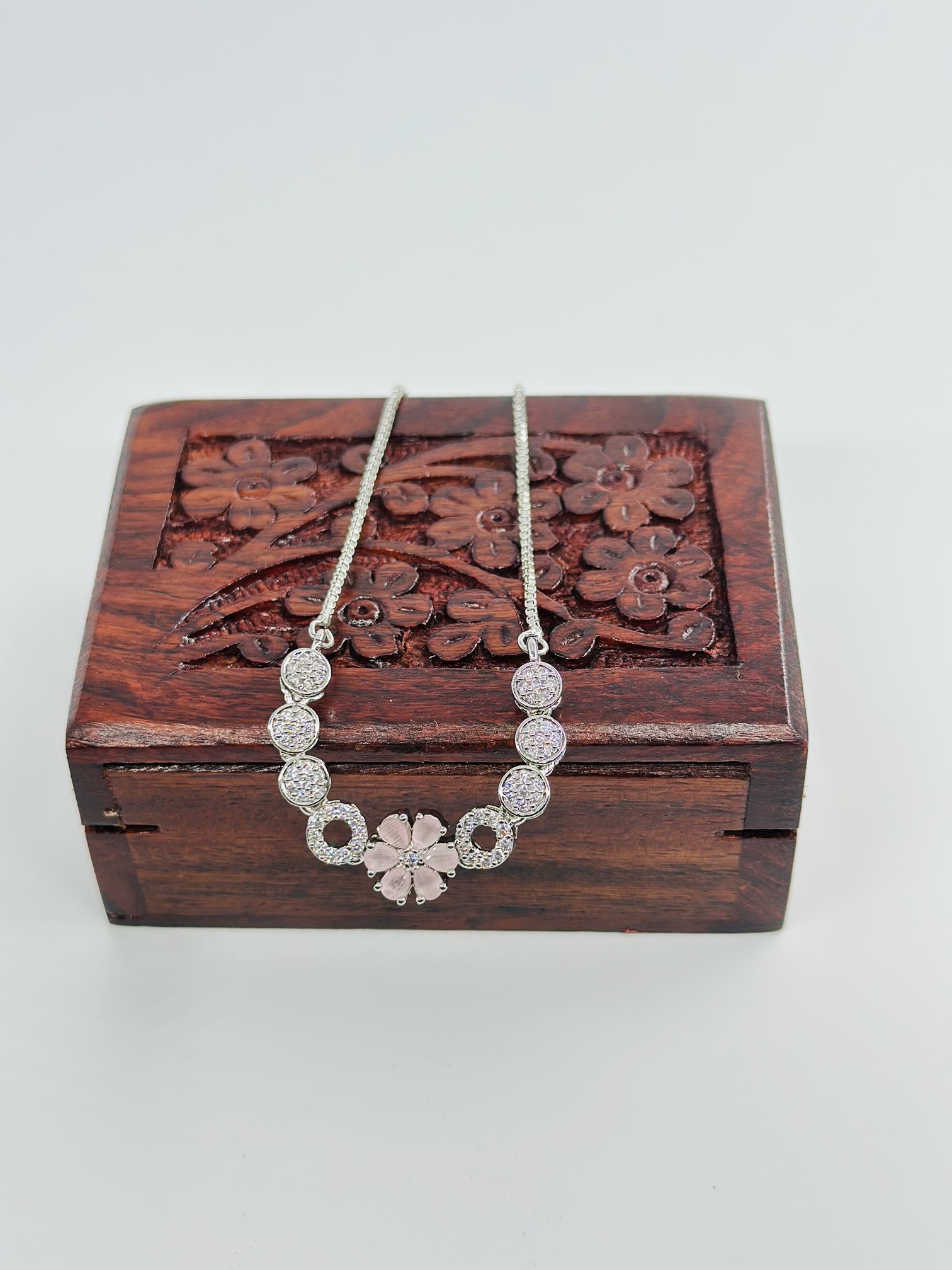 Pink Stone Flower Bolo Bracelet - Image 3