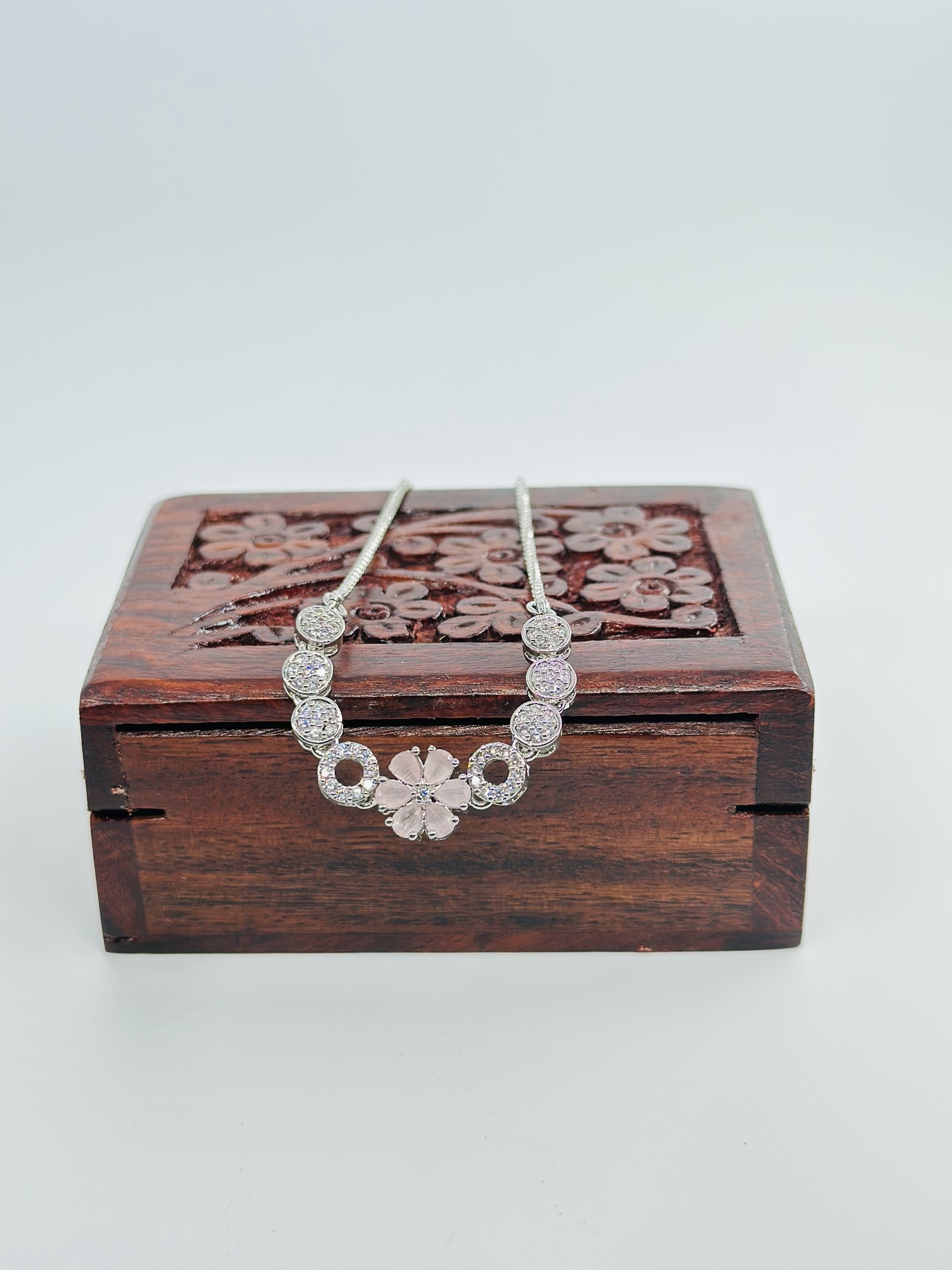 Pink Stone Flower Bolo Bracelet - Image 2