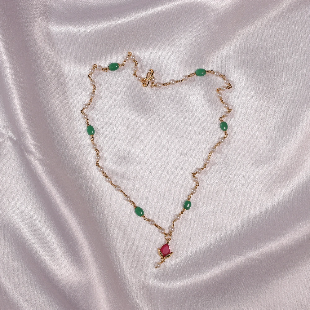 Ruby Pearl Beaded Necklace - Image 2