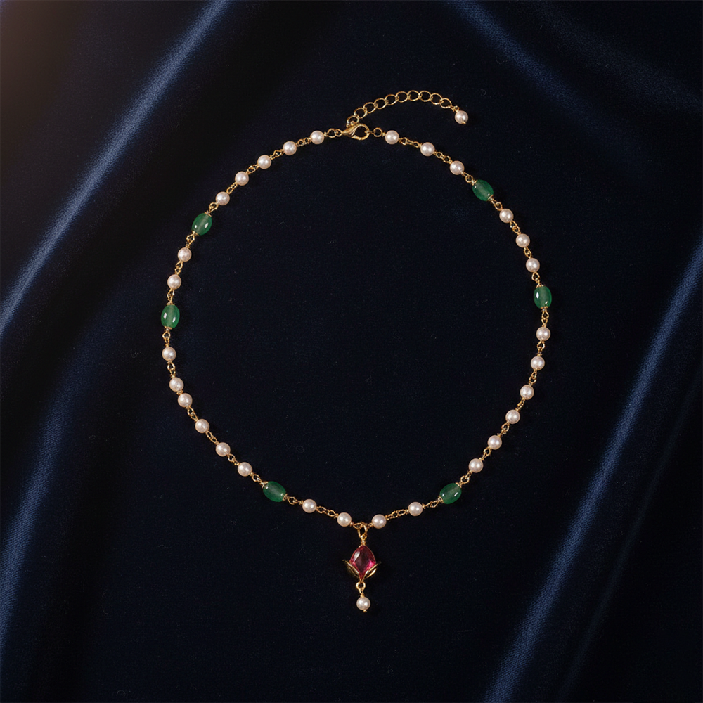 Ruby Pearl Beaded Necklace