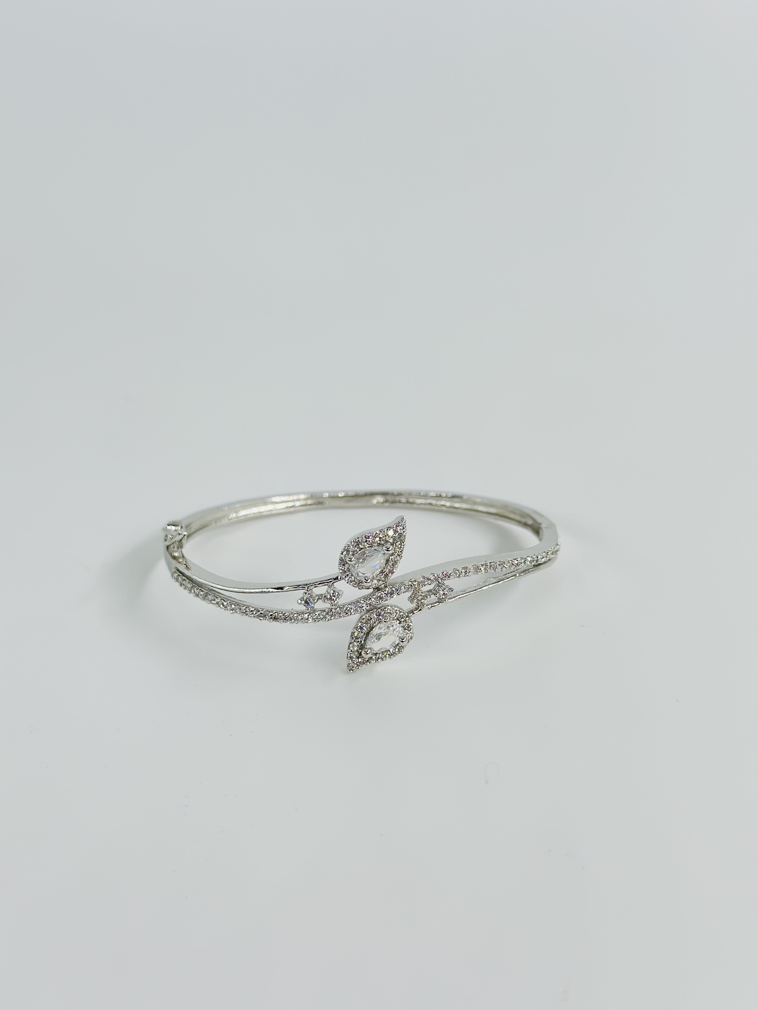 CZ Stone Rhodium-Tone Openable Bracelet - Image 2