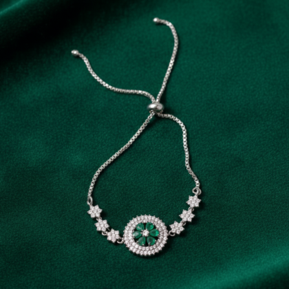 Green & White Stone Floral Bolo Bracelet