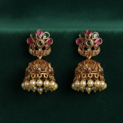 Multi-Stone Gold Tone Jhumka Earrings