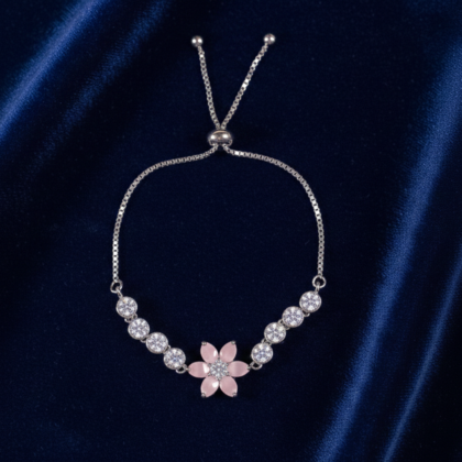 Pink Stone Flower Bolo Bracelet
