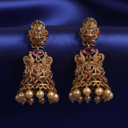 Temple Design Multi-Stone Jhumka Earrings