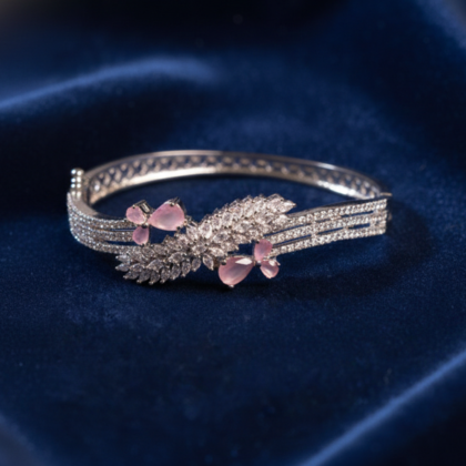 Pink & White Stone Rhodium-Tone Bracelet