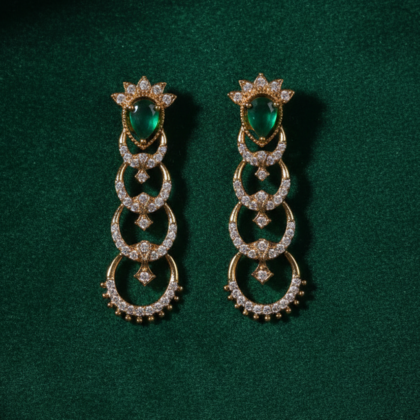 Green Stone & CZ Gold Tone Drop Earrings