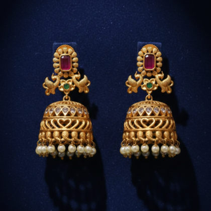 Ruby Stone Gold Tone Jhumka Earrings