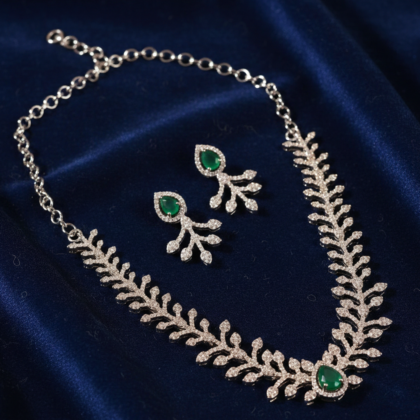 Green Stone & CZ Tone Necklace Set