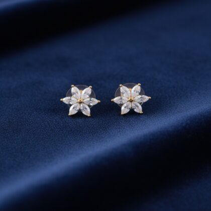CZ Stone Gold Tone Flower Stud Earrings