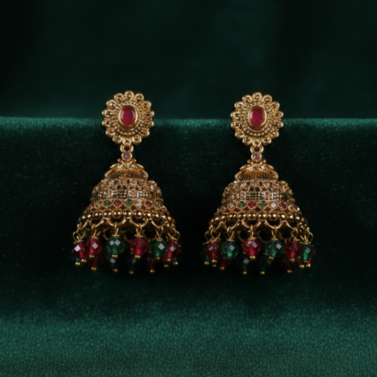 Multi-Stone Gold Tone Jhumka Earrings