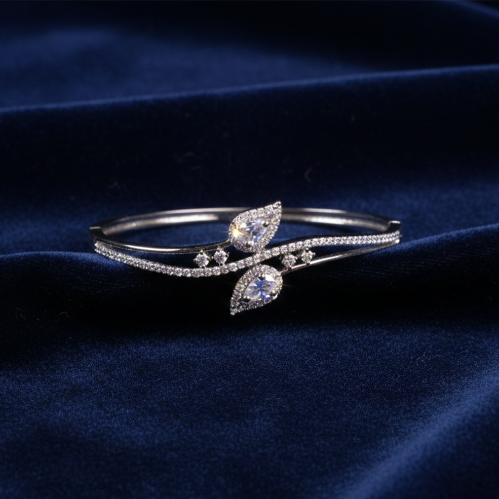 CZ Stone Rhodium-Tone Openable Bracelet