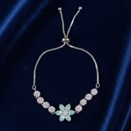 Green Stone Flower Bolo Bracelet (Light)
