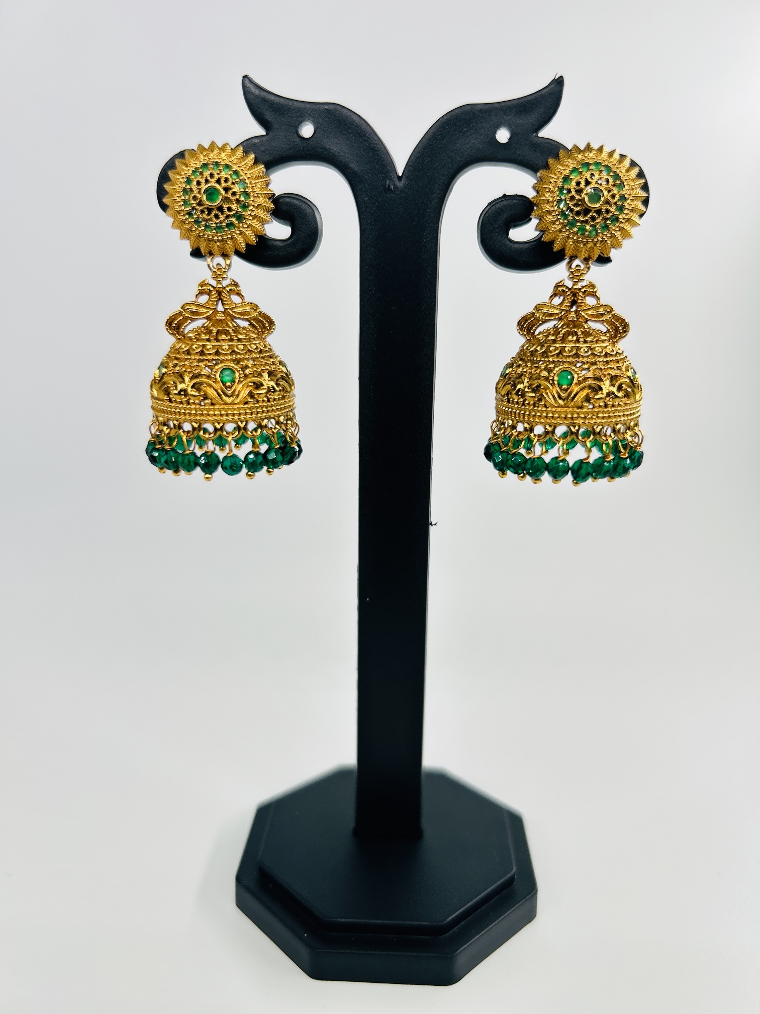 Antique Green Temple Jhumka Earrings - Image 3