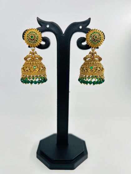 Antique Green Temple Jhumka Earrings