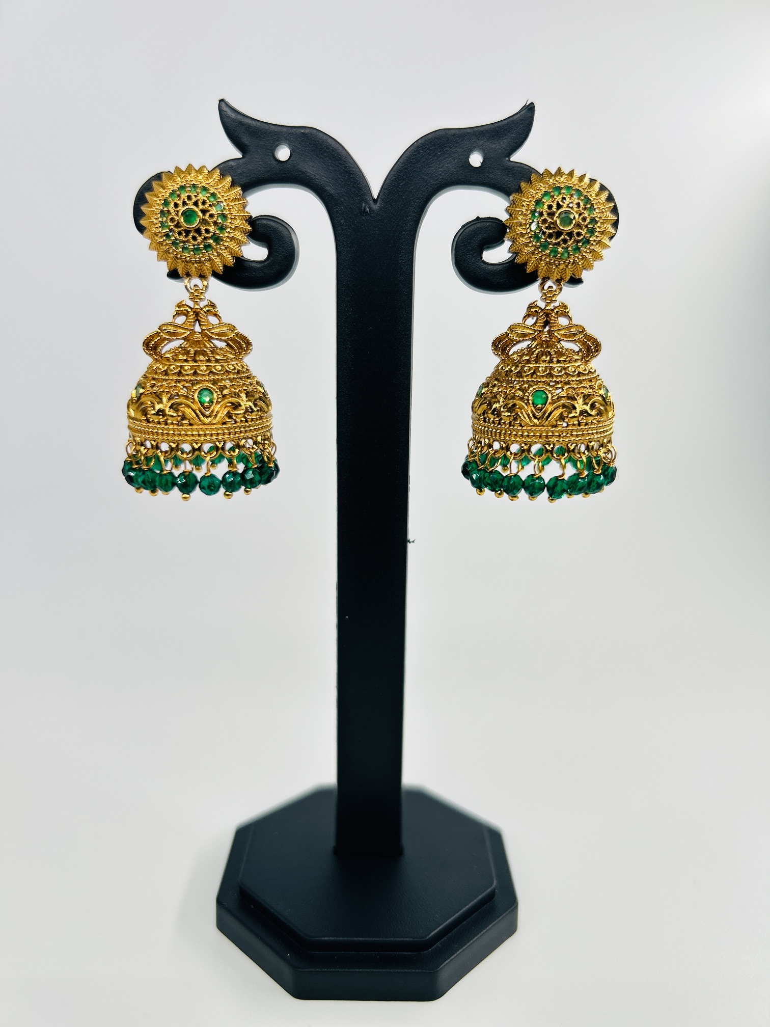 Antique Green Temple Jhumka Earrings - Image 4