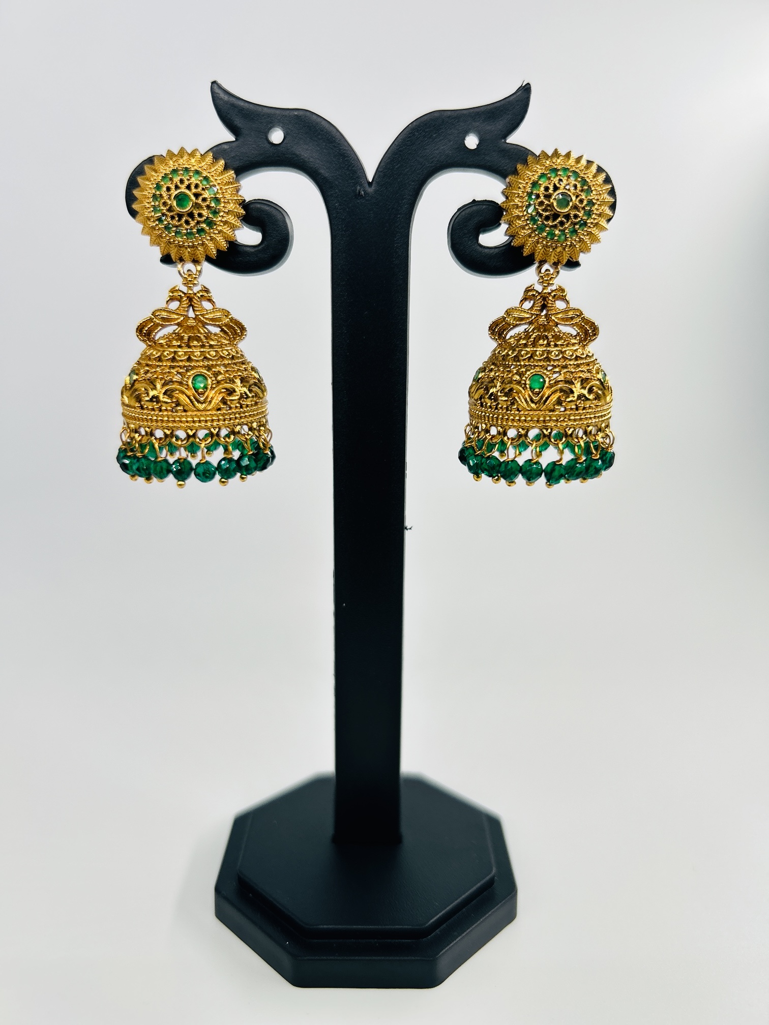 Antique Green Temple Jhumka Earrings - Image 2