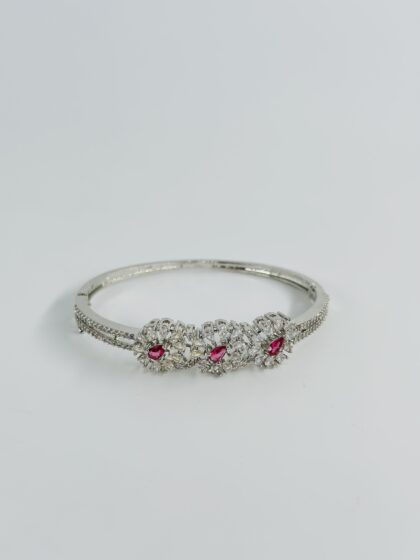 Pink & White Stone Rhodium-Tone Bracelet