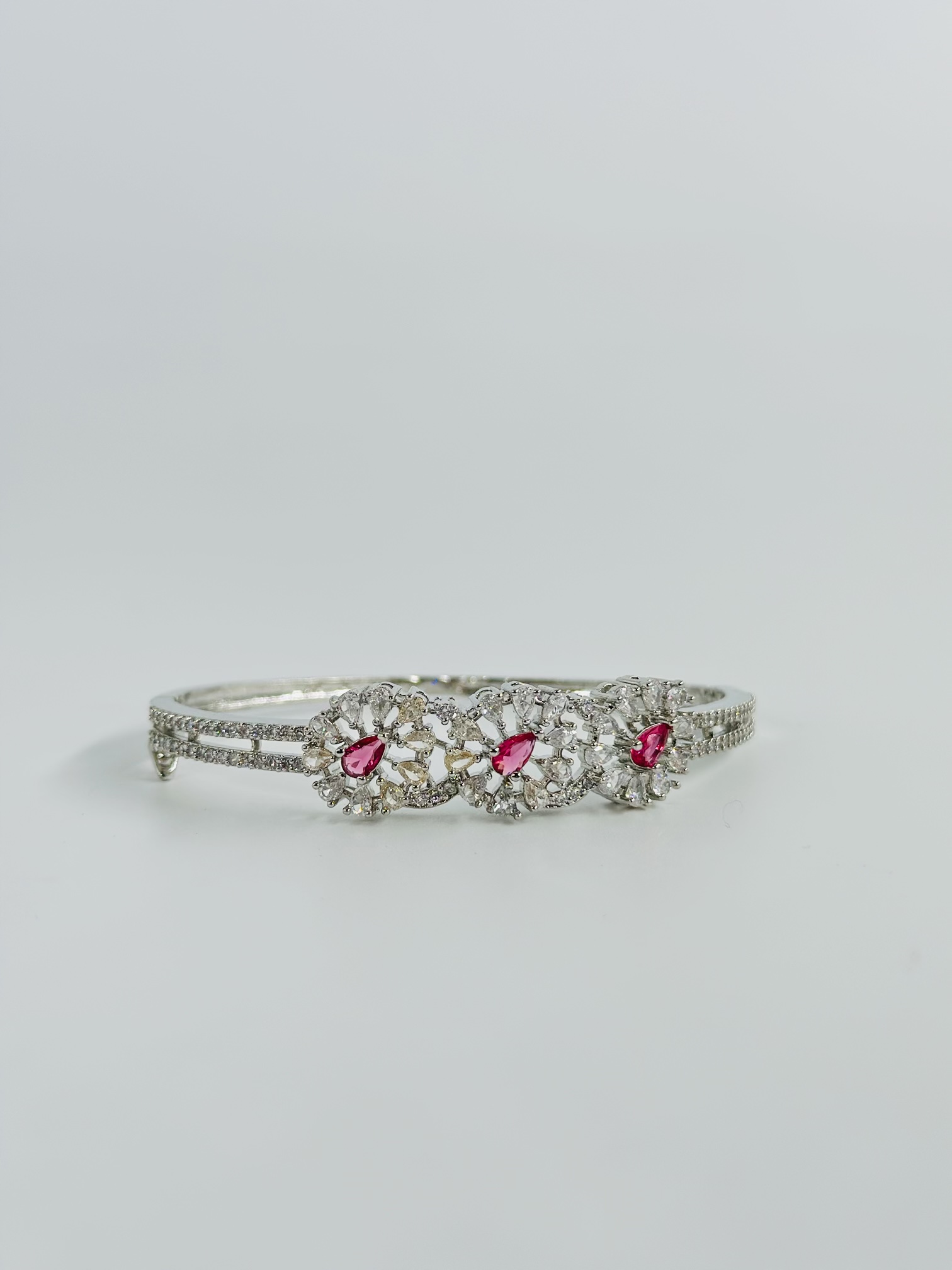 Pink & White Stone Rhodium-Tone Bracelet - Image 2