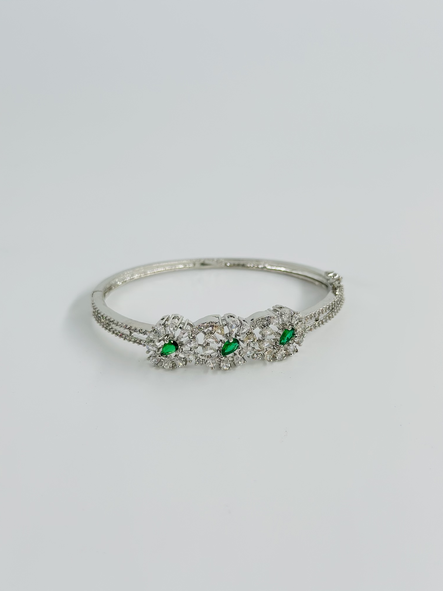 Green & White Stone Rhodium-Tone Bracelet - Image 4