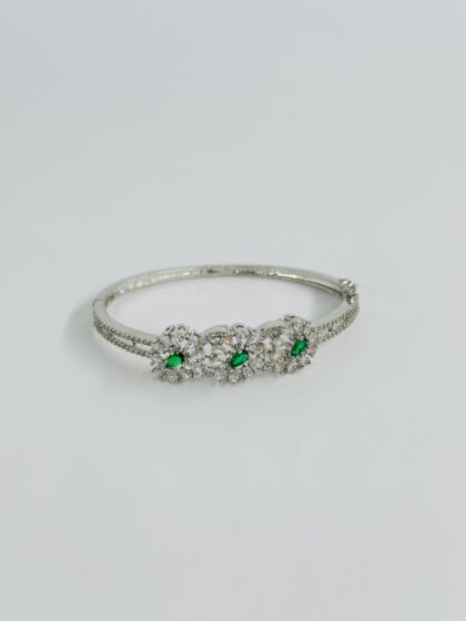 Green & White Stone Rhodium-Tone Bracelet