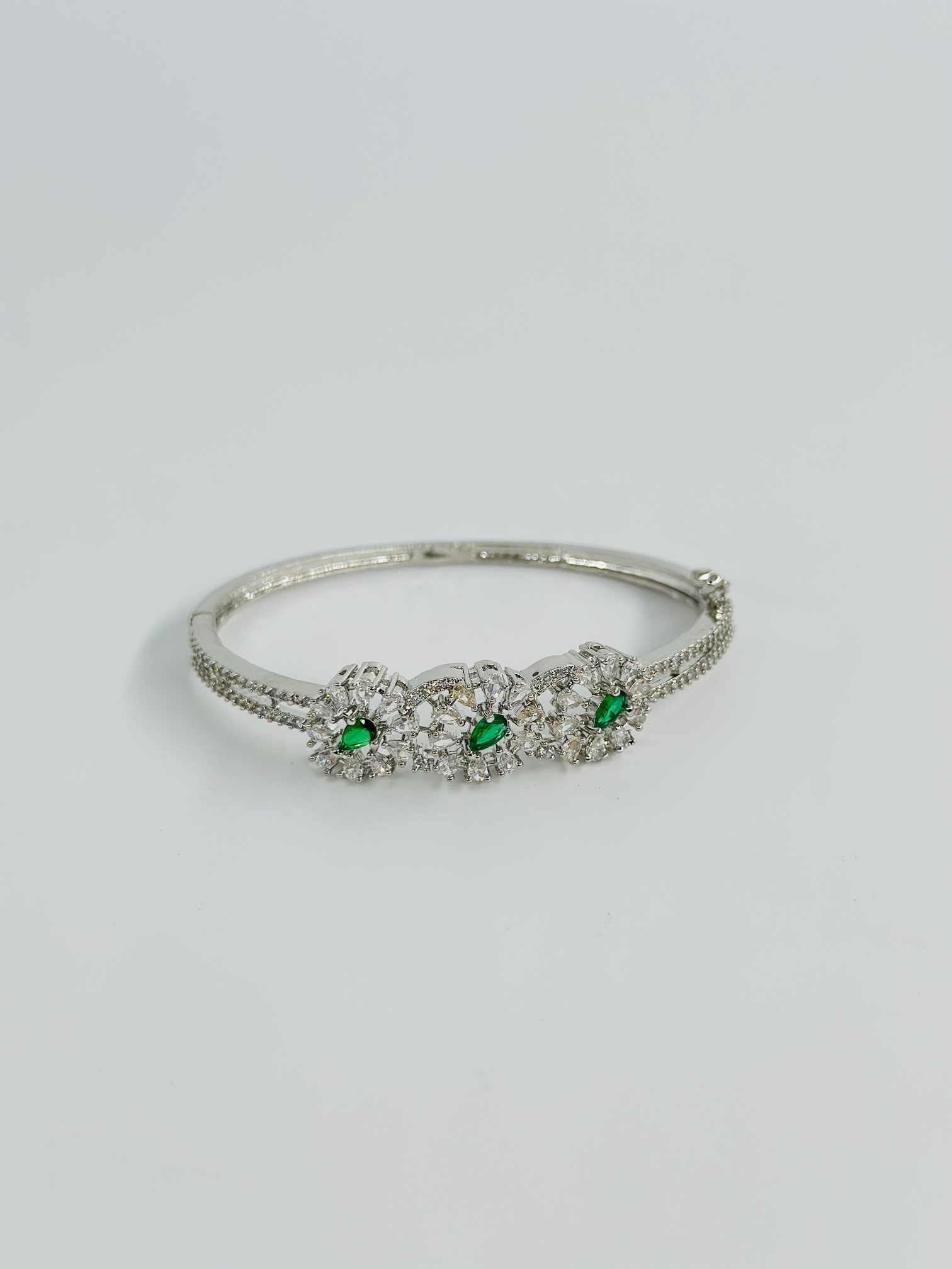 Green & White Stone Rhodium-Tone Bracelet