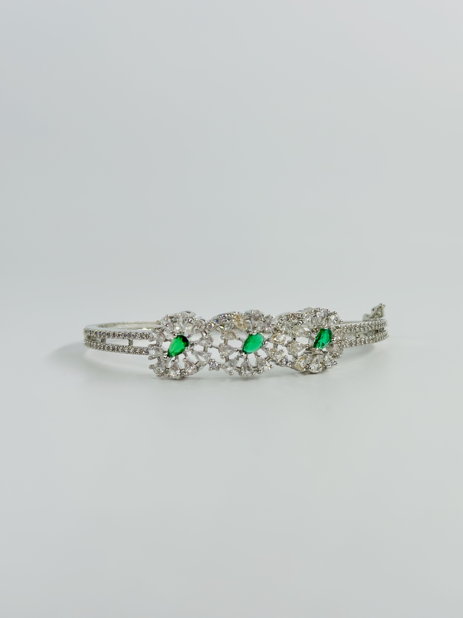 Green & White Stone Rhodium-Tone Bracelet - Image 2