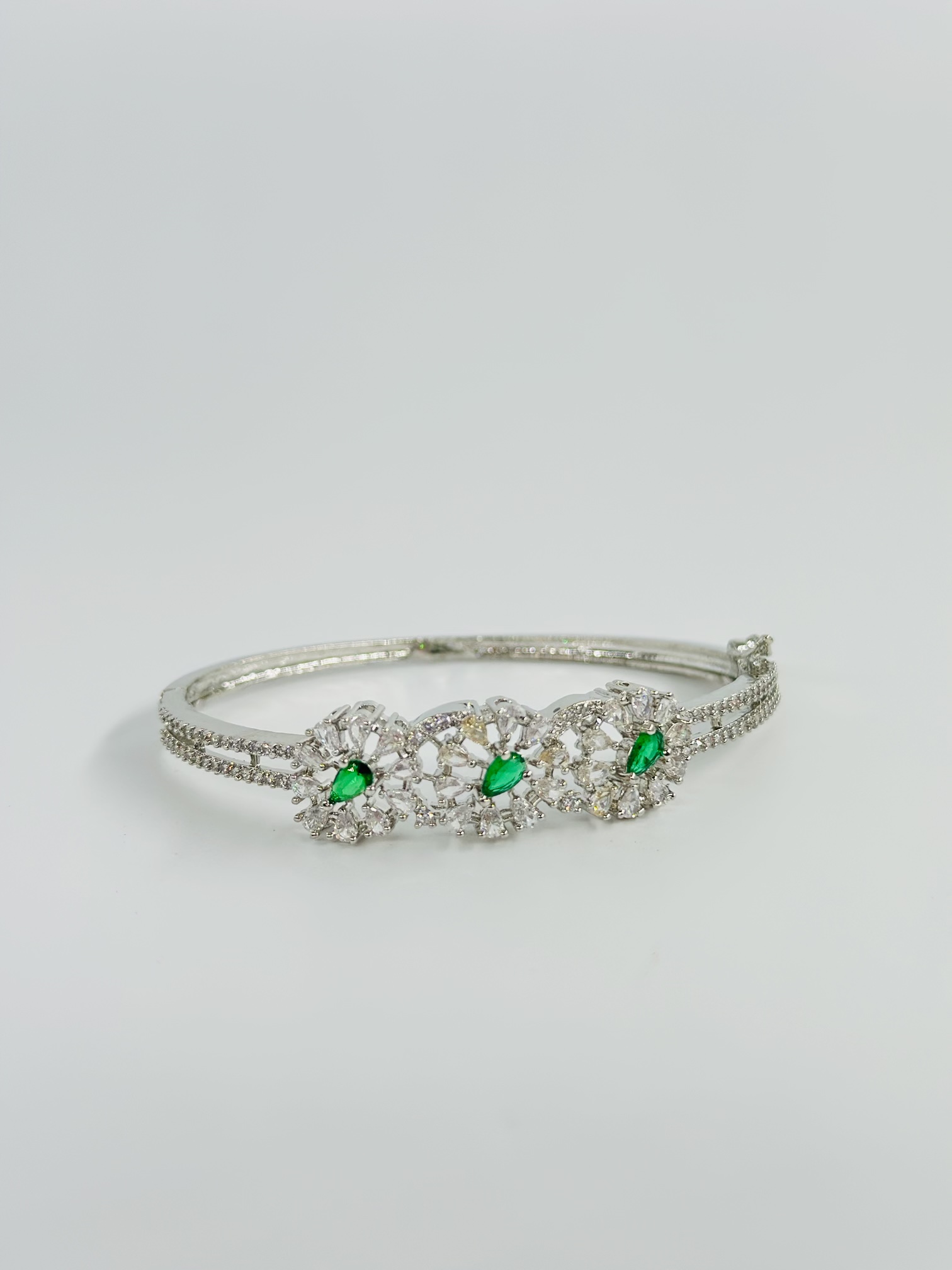 Green & White Stone Rhodium-Tone Bracelet - Image 3