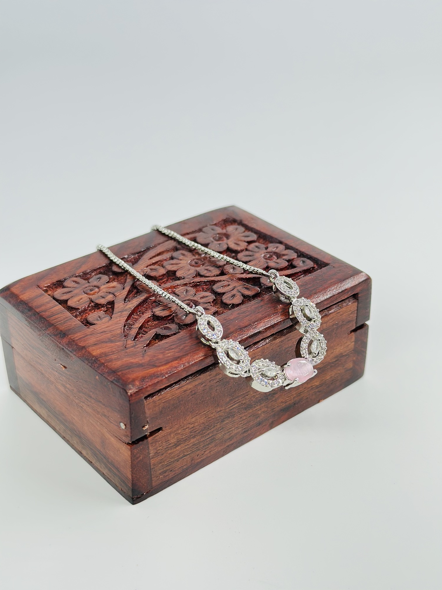 Pink Stone & CZ Rhodium-Tone Bracelet - Image 4