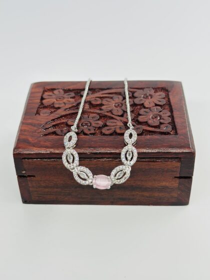 Pink Stone & CZ Rhodium-Tone Bracelet