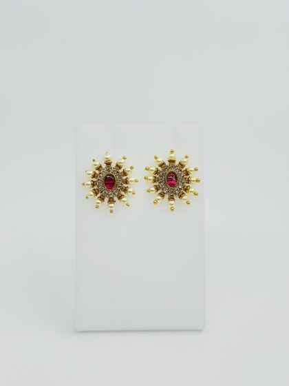 Ruby & Pearl Gold Tone Stud Earrings