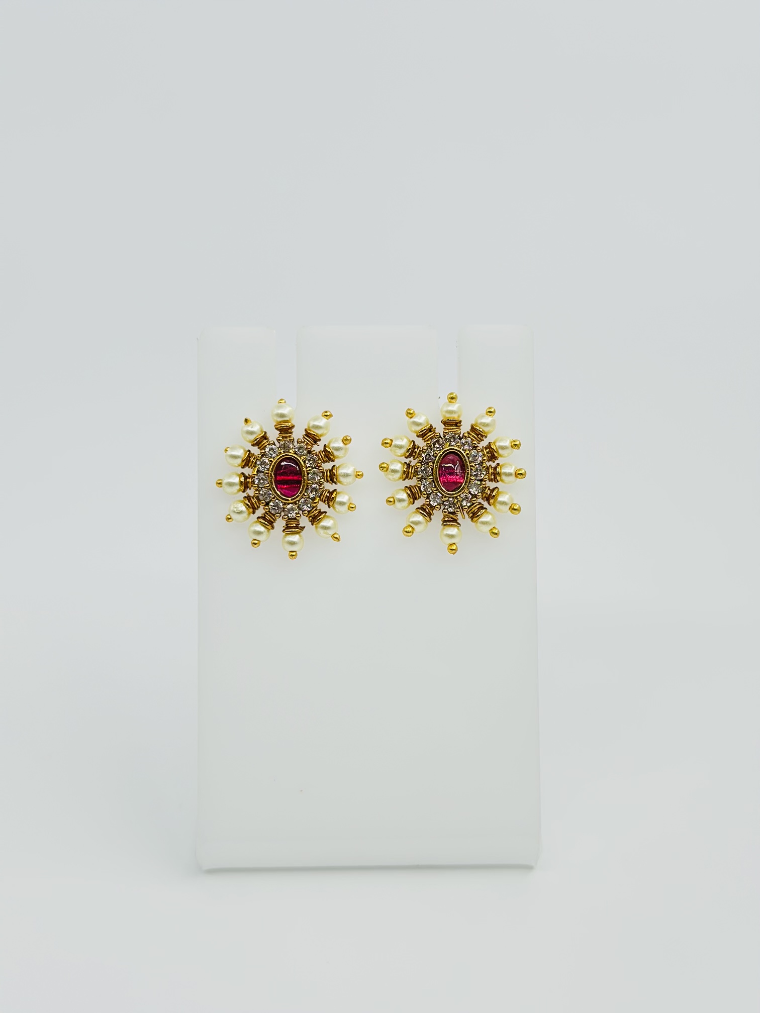 Ruby & Pearl Gold Tone Stud Earrings