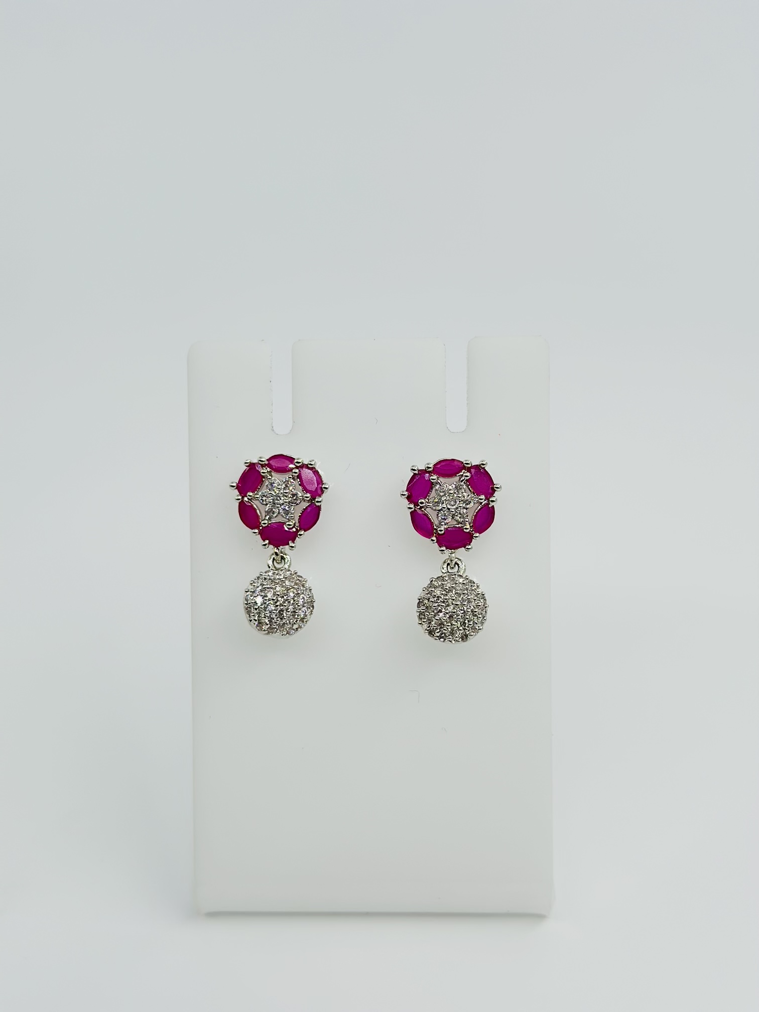 Pink Stone & CZ Rhodium-Tone Earrings - Image 4