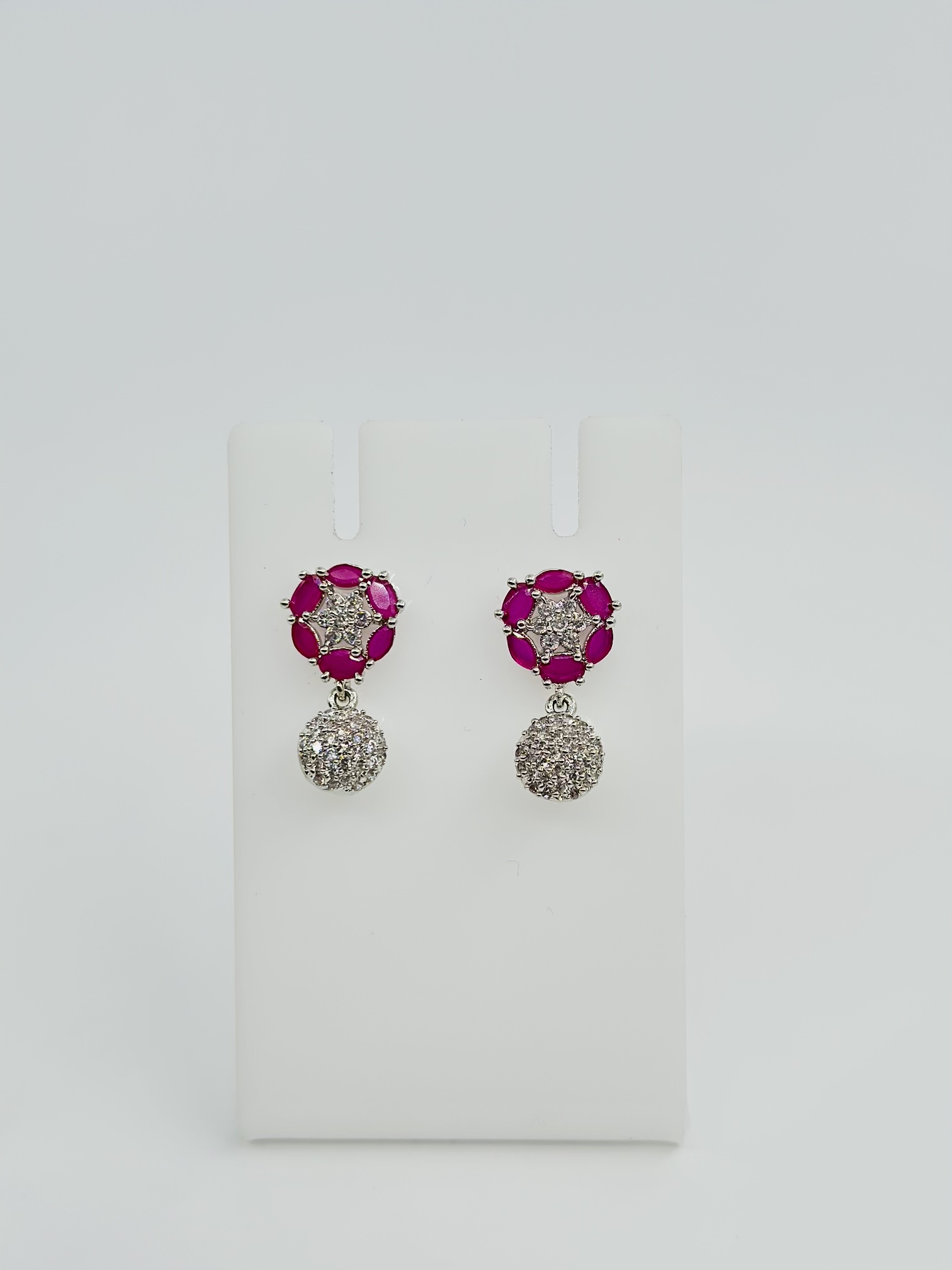 Pink Stone & CZ Rhodium-Tone Earrings - Image 3