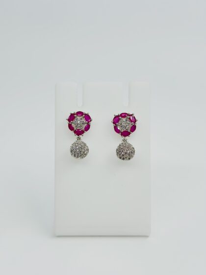 Pink Stone & CZ Rhodium-Tone Earrings