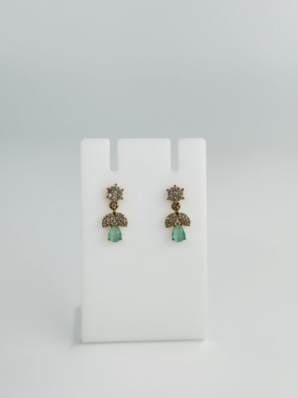 Green Stone & CZ Gold tone Drop Earrings
