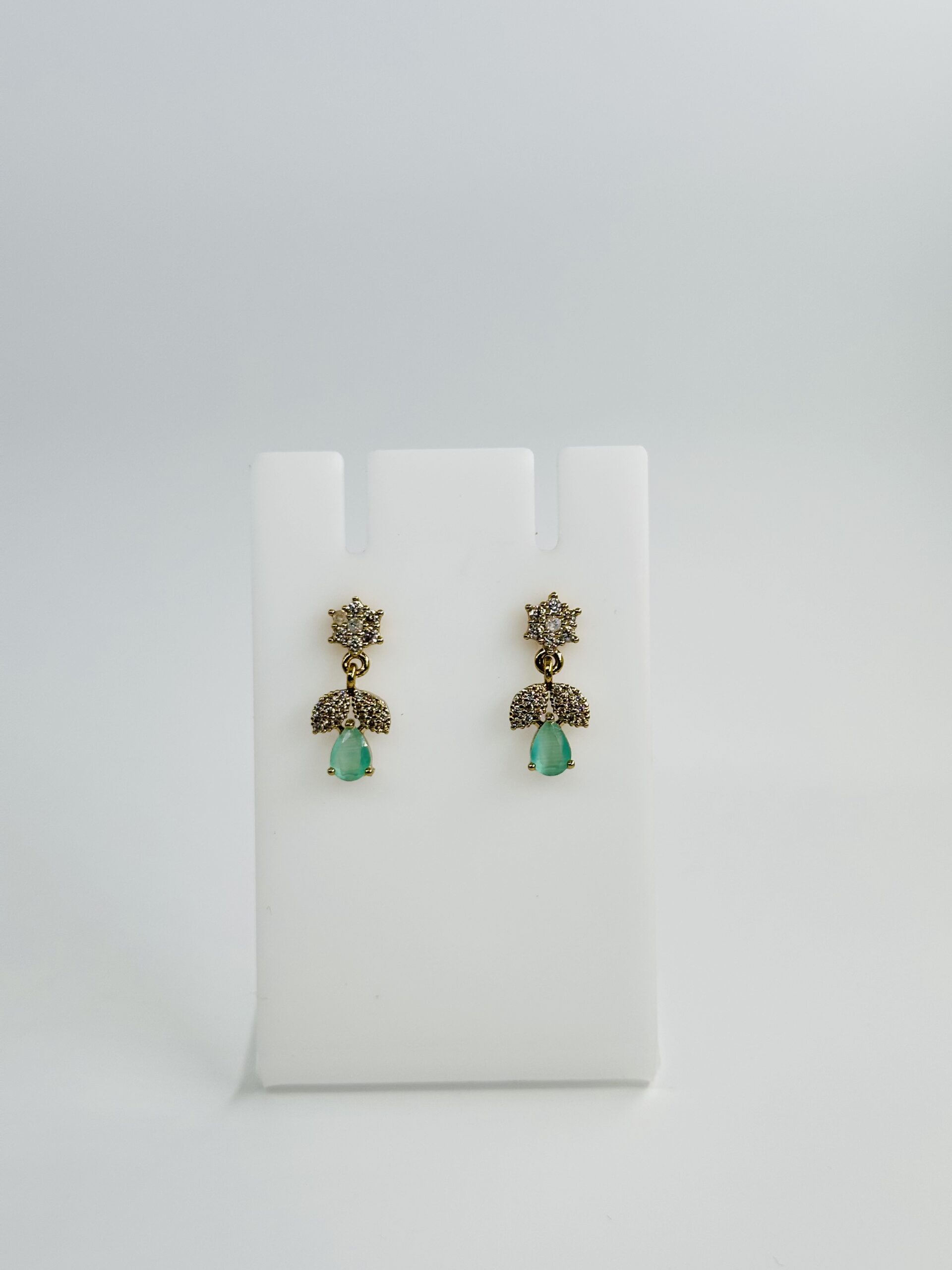 Green Stone & CZ Gold tone Drop Earrings - Image 4