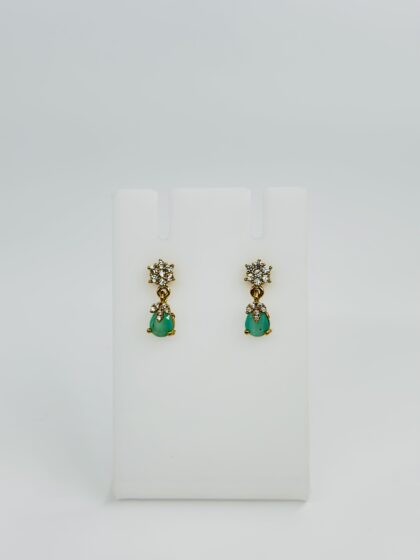 Green Stone & CZ Gold Tone Drop Earrings