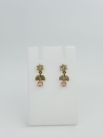 Pink Stone & CZ Gold tone Drop Earrings