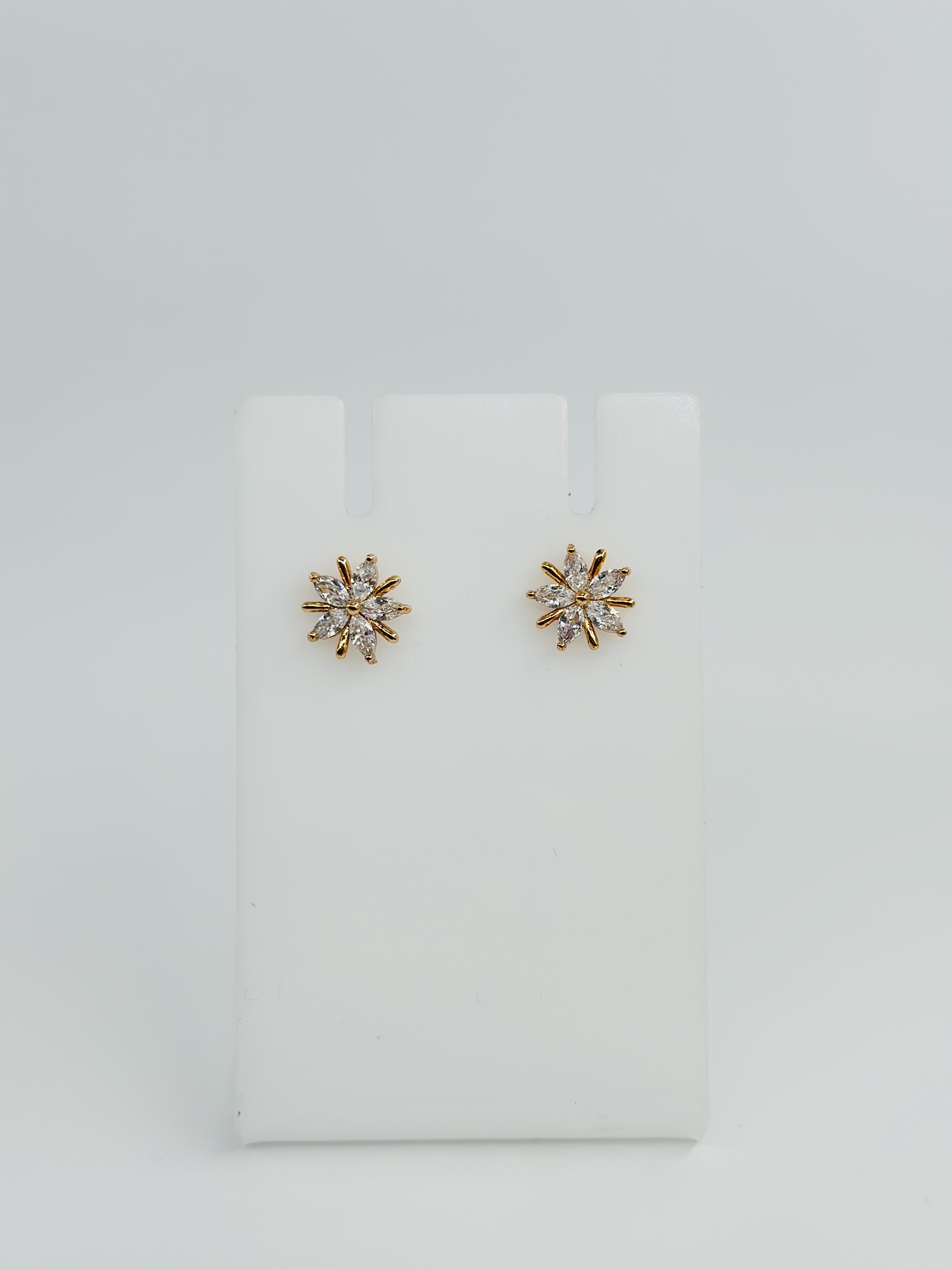 CZ Stone Gold Tone Flower Stud Earrings - Image 4