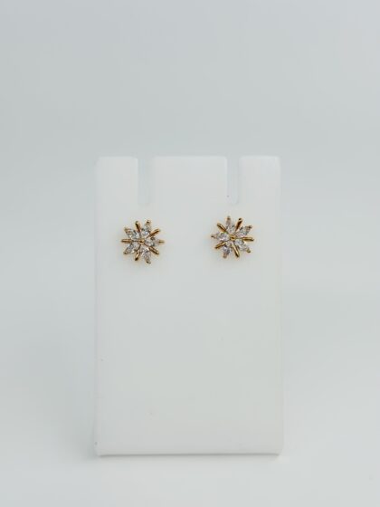 CZ Stone Gold Tone Flower Stud Earrings