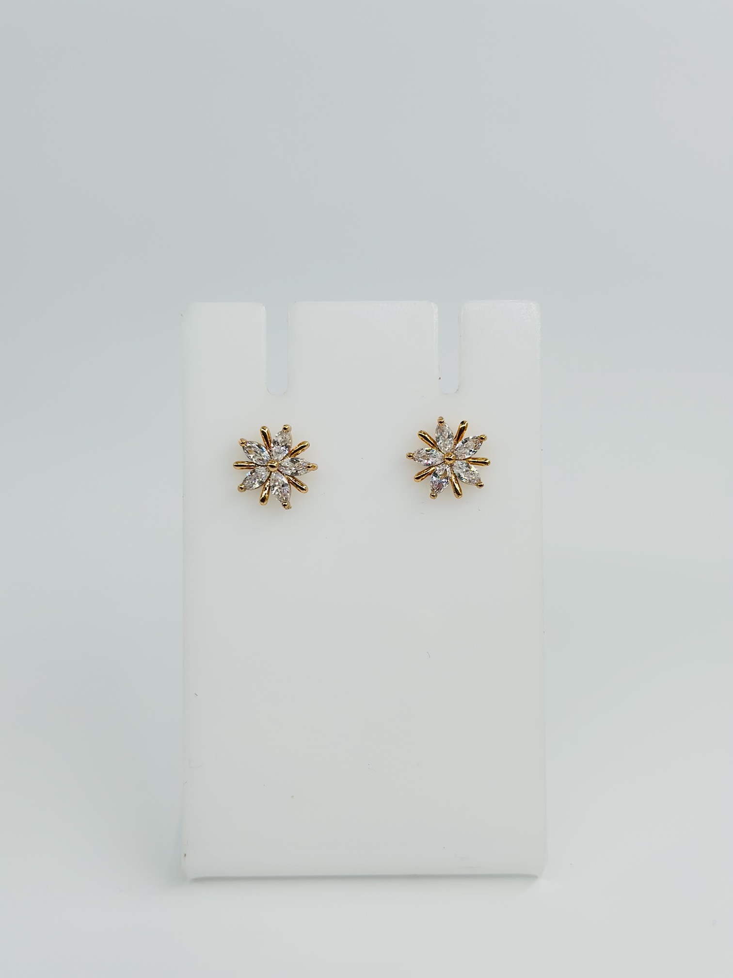 CZ Stone Gold Tone Flower Stud Earrings