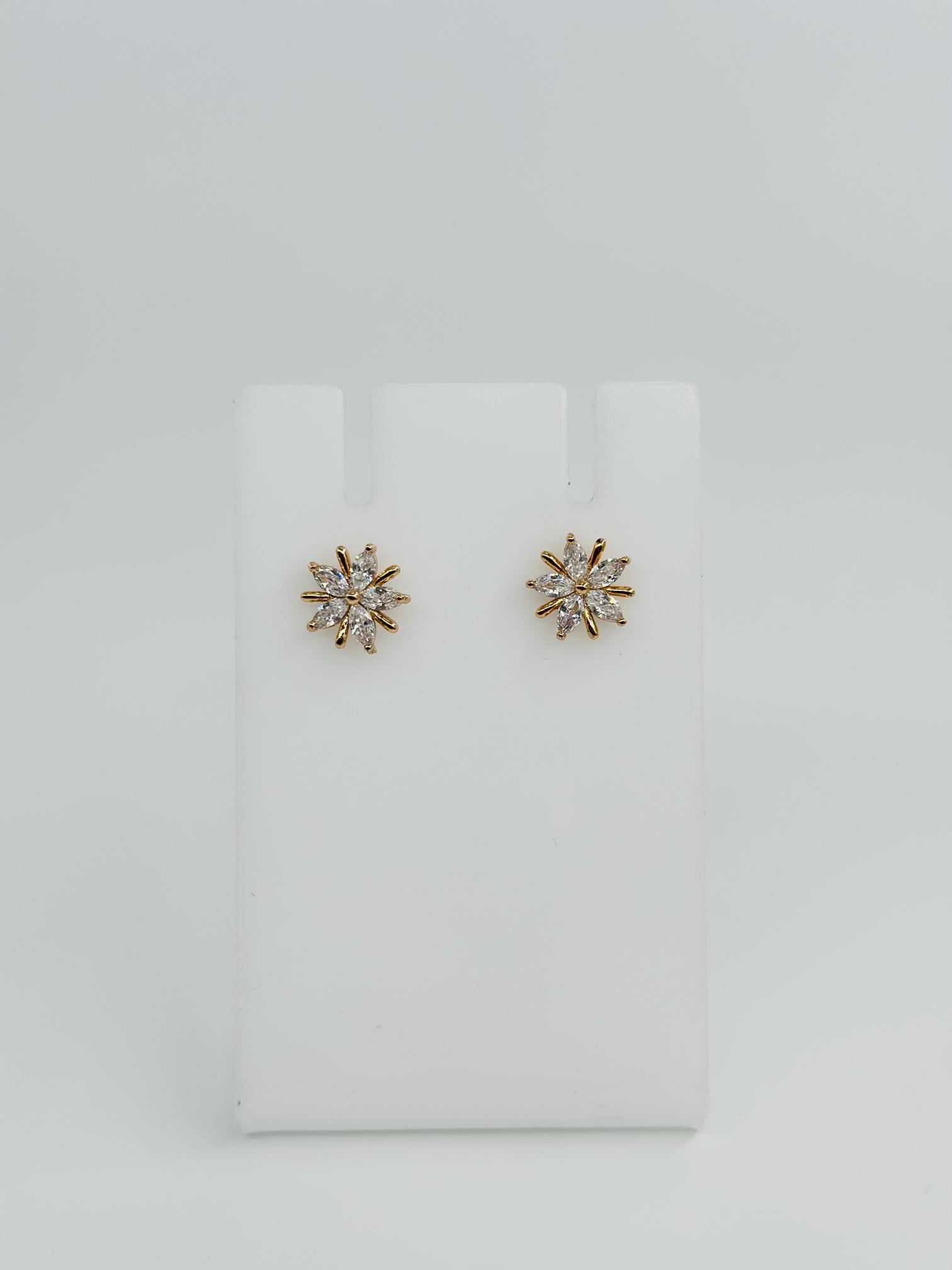 CZ Stone Gold Tone Flower Stud Earrings - Image 2