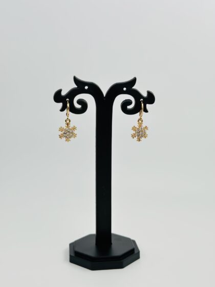 CZ Stone Gold Tone Snowflake Hoop Earrings