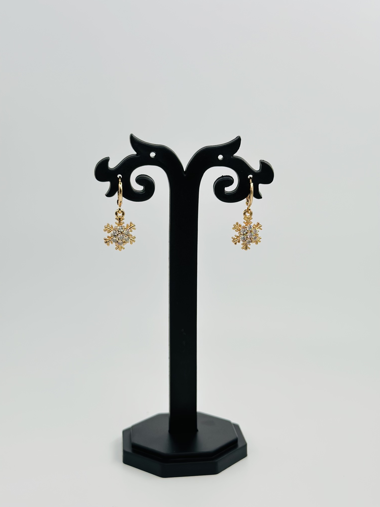 CZ Stone Gold Tone Snowflake Hoop Earrings