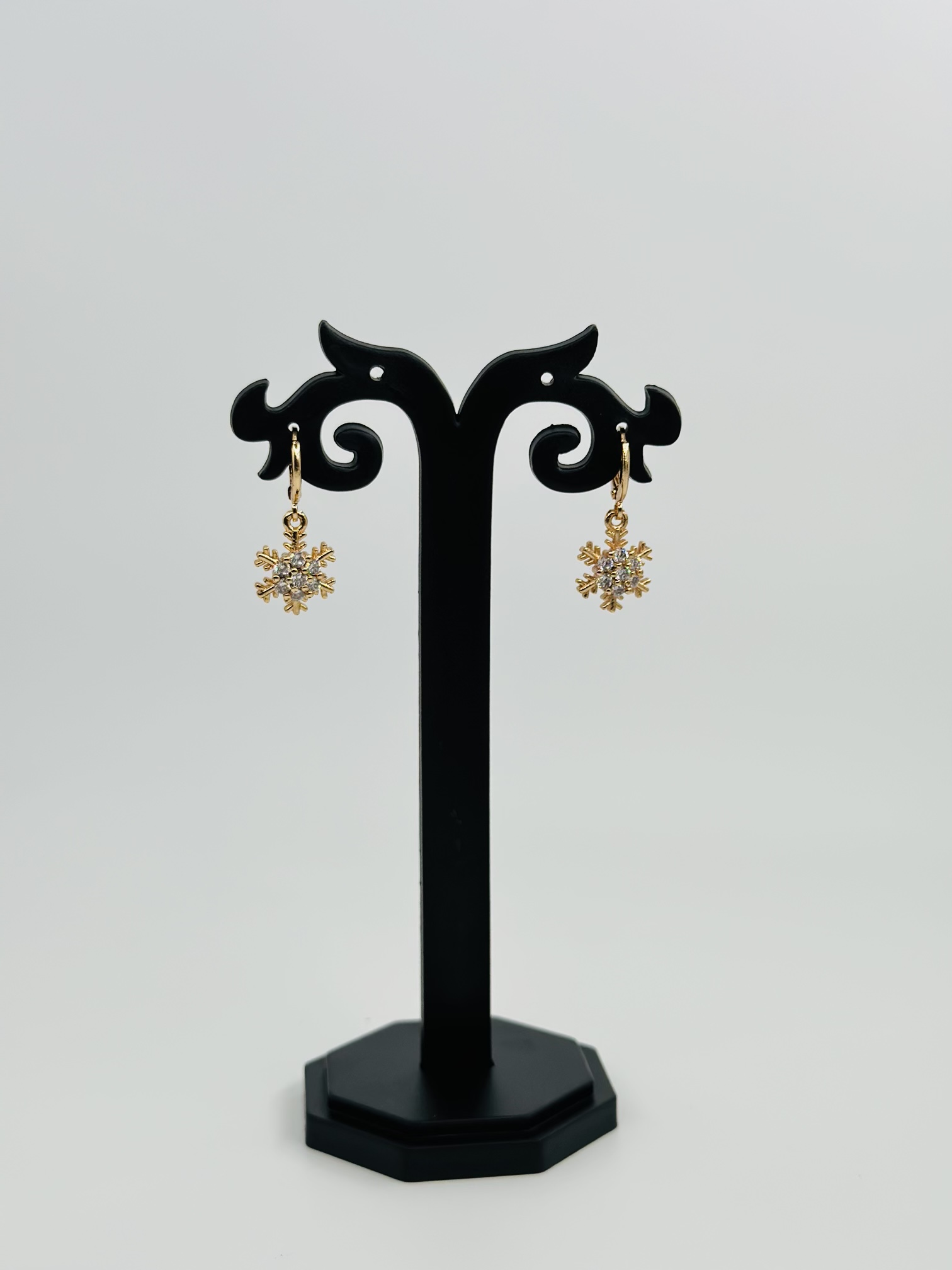 CZ Stone Gold Tone Snowflake Hoop Earrings - Image 4