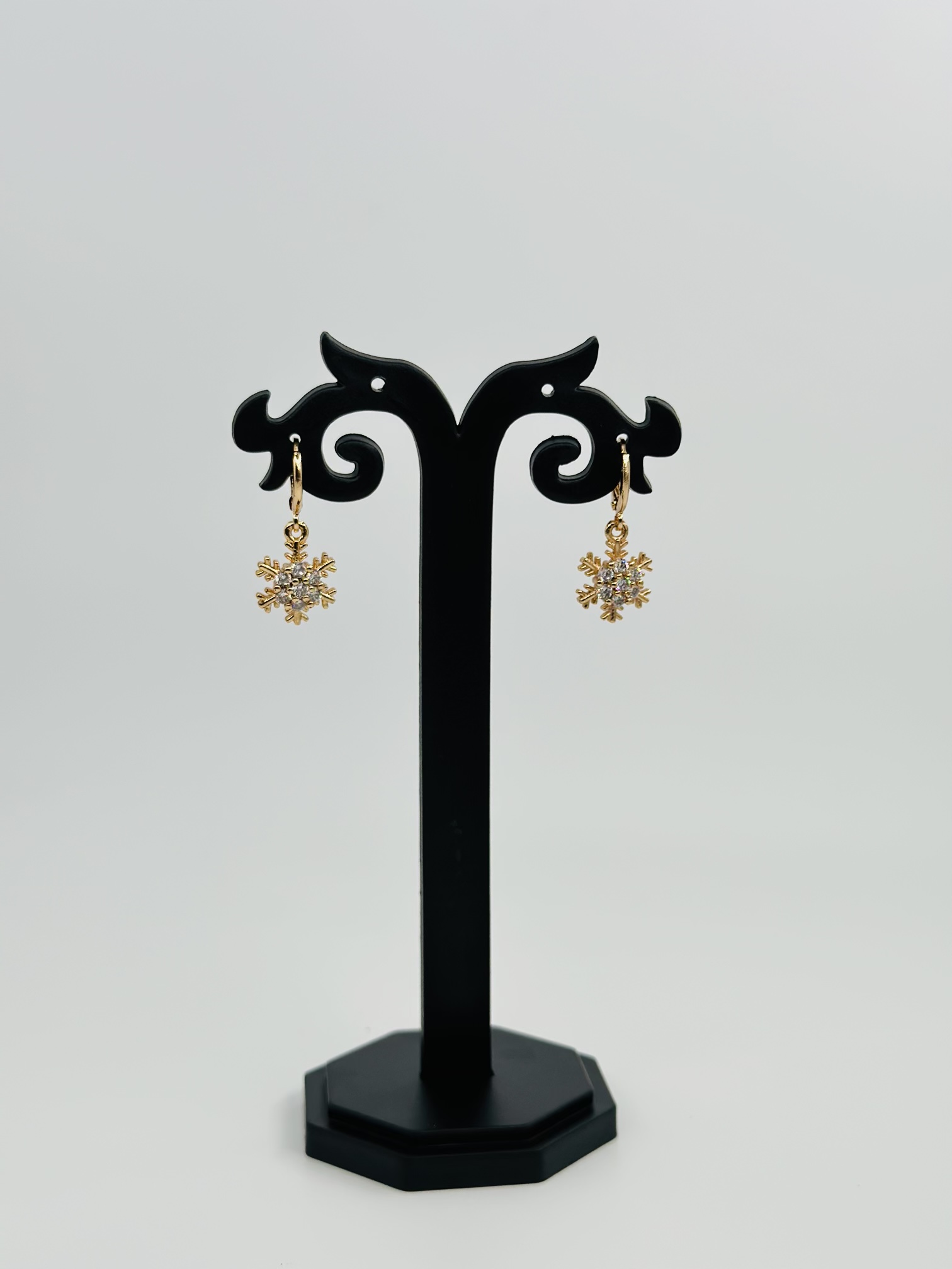 CZ Stone Gold Tone Snowflake Hoop Earrings - Image 3
