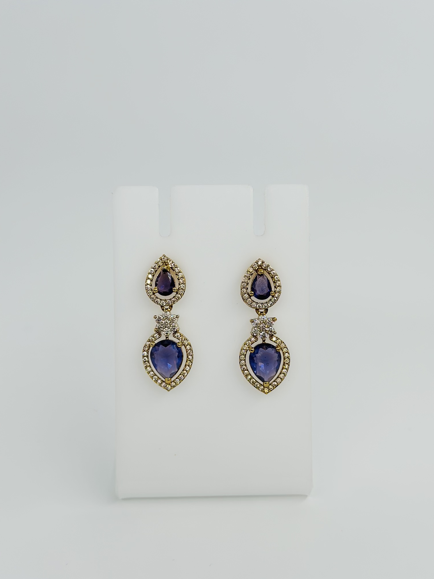 Purple Stone & CZ Gold Tone Heart Drop Earrings - Image 4